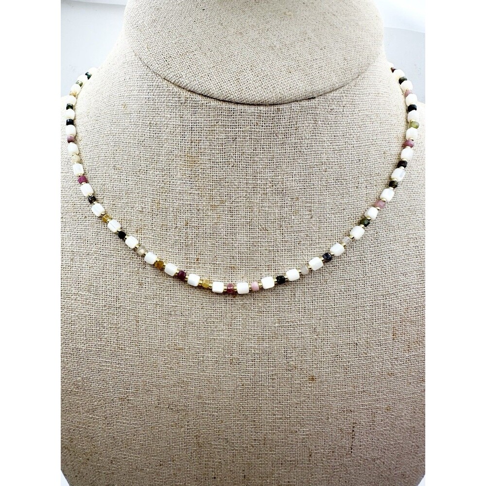 Natural Mother Of Pearl Tourmaline Beaded Necklace 18โ